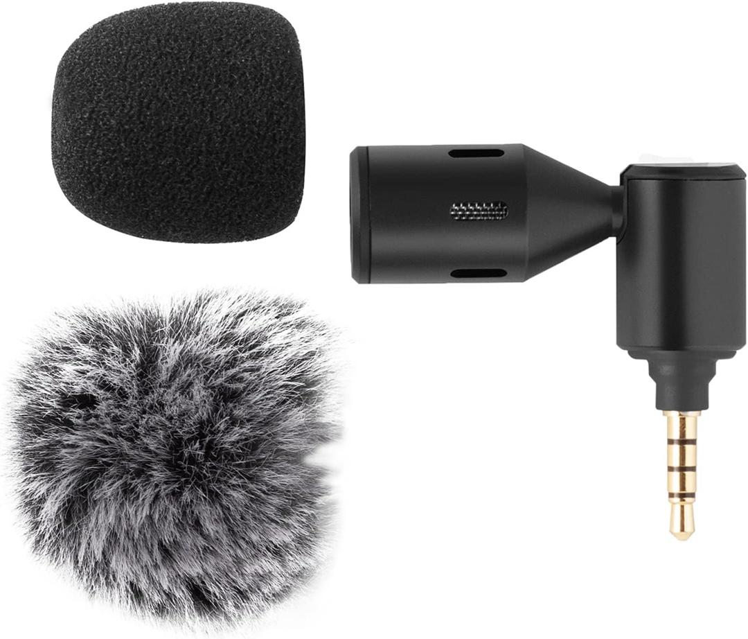 Andoer Mini Plug-in Smartphone Microphone Mobile Phone Mic Cardioid Pickup 3.5mm TRRS Plug 90 Angle Adjustable with 2pcs Windscreen for Smartphone Live Streaming Vlog Online Singing