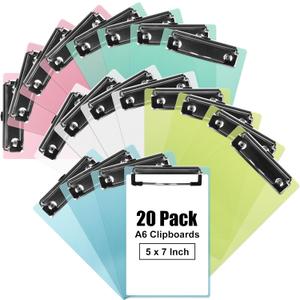 SHUESS Mini Clipboard 20 Pack Plastic Small Clipboard 4.7x7.3 Inch Colored Clipboards Low Profile Clip Small Clipboards Bulk Standard A6 Letter Size for Classroom and Office Use