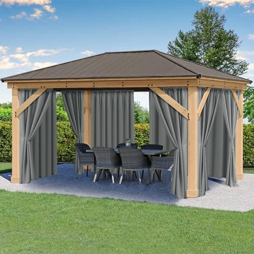 HolidayIdeas Outdoor Patio Curtains Waterproof with Rod Pocket 4 Panels 54x84 Inch- Weatherproof Balcony Outdoor Curtains for Apartments,Porch, Gazebo, Pergola, Sliding Glass Door, Grey