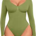 FeelinGirl Women's Long Sleeve Shapewear Bodysuit for Tummy Control Seamless Body Suits Thong V Neck Going Out Tops M