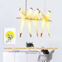 Gold Birds Chandelier 3-Lights Thousand Paper Crane Pendants Light Modern PVC Lampshade with Pedestal Hardware Bird with Adjustable Hanging Lamp for Dining Room Bedroom (5 Lights)