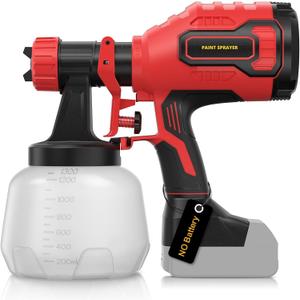 Paint Sprayer, Cordless HVLP Paint Sprayer with Brushless Motor, Compatible with Milwaukee 18V Battery(Battery Not Included),1000ml/min High Flow, 1200ml Container, 150 Din/s Max Viscosity (Red)