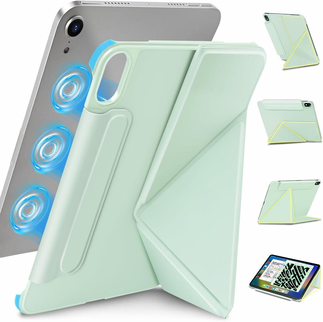 Wonzir for iPad Mini 7 A17 Pro Case(2024),iPad mini 7th/6th Slim Powerful Magnetic Case,4 Standibg Angles,Vertical Stand Cover,with Auto Wake/Sleep and with Pencil Holder (Green, iPad Mini 6th/7th)