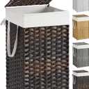 SONGMICS Laundry Hamper with Lid, 17.2 Gallon (65 L) Synthetic Rattan Clothes Laundry Basket with Lid and Handles, Foldable, Removable Liner, Chestnut Brown ULCB165K01