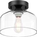 Semi Flush Mount Ceiling Light - Clear Glass Pendant Lamp Shade, Matte Black Finish, Modern Farmhouse Light Fixture for Hallway Corridor Kitchen Entryway Bedroom, Bulb Not Included