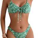 SOLY HUX Women's 2 Piece Bikini Sets Boho Floral Print Underwire Swimsuit Tie Front Cut Out Bathing Suit, M