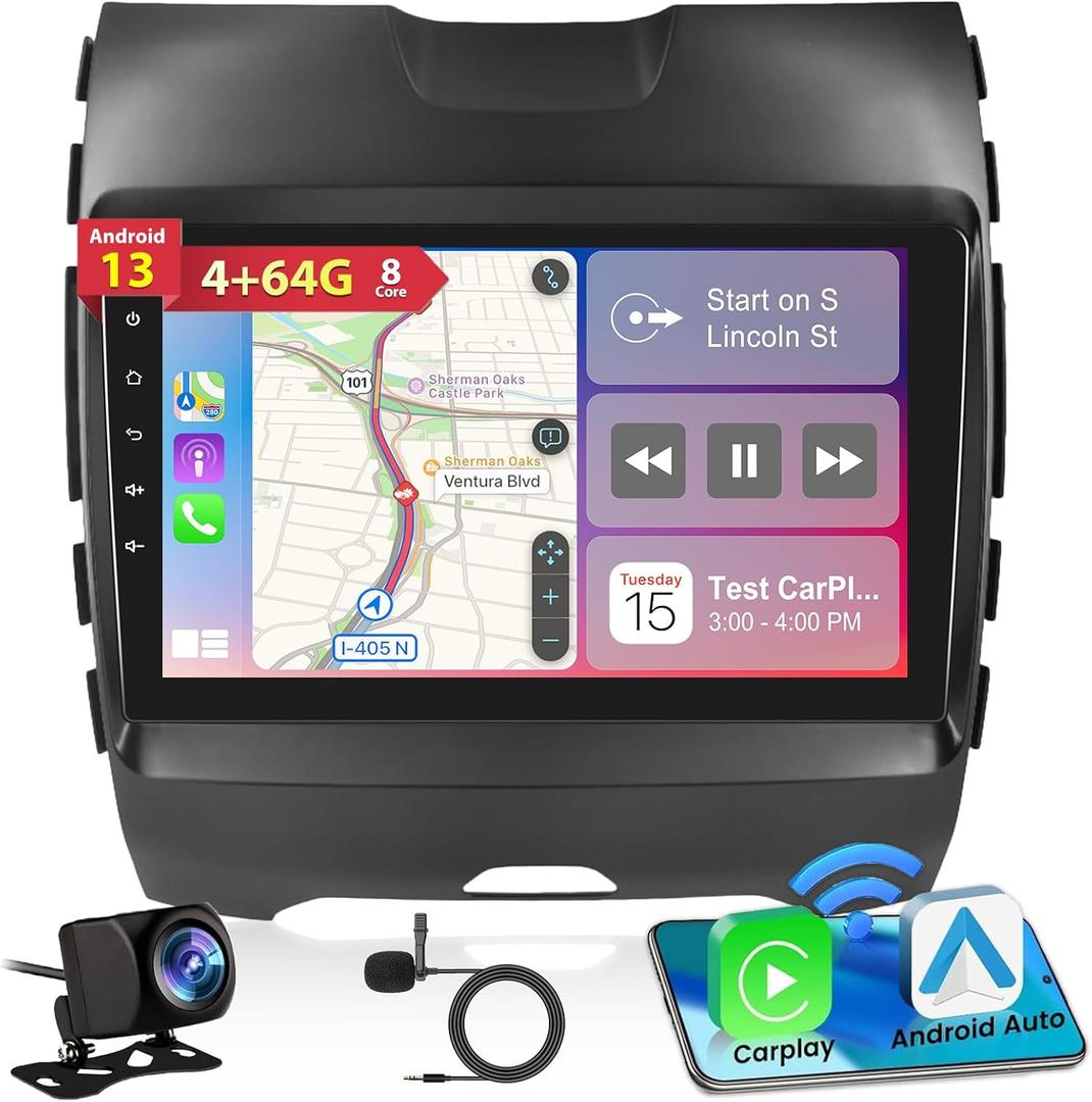 8 Core [4G+64G] Car Radio for Ford Edge 2016 2017 2018 2019 2020 - Android 13 Touch Screen Stereo, DSP 32 EQ/IPS Screen/Carplay/Android Auto/SWC/Bluetooth 5.0/WiFi