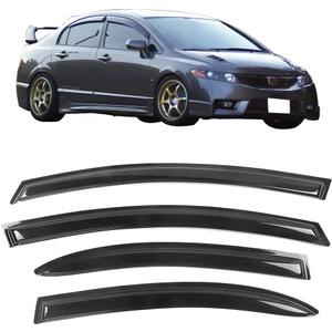 Tape on Window Visor Compatible with 2006-2011 Honda Civic Sedan Only, Slim Style Acrylic Smoke Tinted Sun Rain Wind Guards Shield Vent Wind Deflector by IKON MOTORSPORTS, 2007 2008 2009 2010