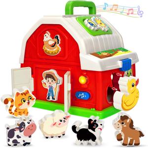 Montessori Toddler Toys for 1 2 3 Year Old Boys Girls, Musical Farm Animals Barn Toy with Sound & Light, Learning Toys for Toddler 1-3, Birthday Gift for Baby Kid 12-18 Months,Shape Sorting Fine Motor