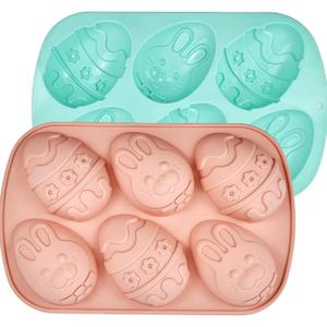 Easter Egg Molds Silicone 2 Pack Jumbo Easter Chocolate Molds Silicone Bunny Egg Shaped Muffin Cupcake Pan Non-stick Half Egg Shaped Moulds for Easter Breakable Chocolate, Easter Baking