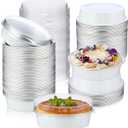 Yinder 120 Pcs 8 oz Disposable Mini Pie Tins with Lids Aluminum Ramekins Foil Pie Pans Egg Tart Cake Baking Pans Individual Round Containers Heat Resistant Oven Safe for Party, Gift (White)