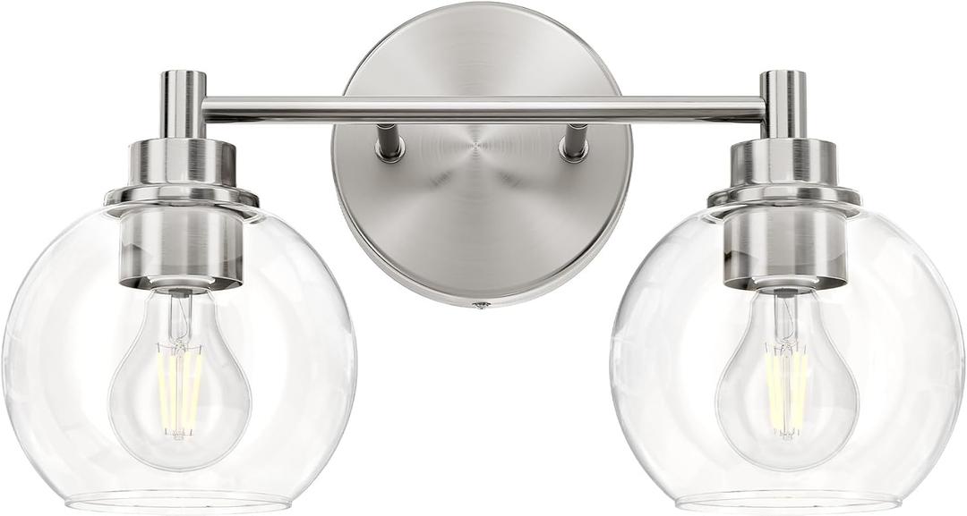 VONLUCE Bathroom Light Fixtures, 2-Light Vanity Lights with Globe Glass Shades E26 Sockets, Bathroom Lights Over Mirror for Bedroom Hallway Living Room, Brushed Nickel Finish, ETL Certificated