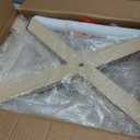 LUE BONA Square Linen Makeup Stool, Metal X Legs, Small Ottoman Stool Chair for Vanity, Modern Padded Seat Foot Rest for Makeup Room, Bathroom (12.9"D x 16.9"W x 18"H)