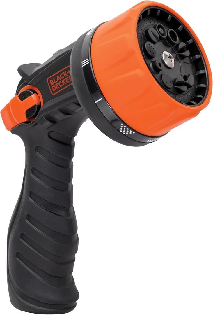 Black + Decker Heavy-Duty 10-Pattern Poly Thumb Control Nozzle Ergonomic, Versatile, Precision Garden Hose Attachment BD8439