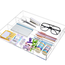Briwooody Large Acrylic Desk Deep Drawer Organizer with Adjustable Dividers, AntiSkip Clear Desk Top Organizer Tray for Pens, Desktop, Office, Bathroom, Kitchen, Makeup Supplies(6 Compartments)