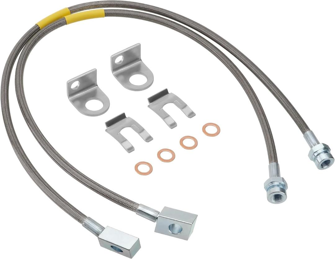 Front Brake Line 89702, Stainless Steel Extended Brake Line Kit Compatible with 1984-2001 Jeep Cherokee XJ 2WD/4WD, 1987-2006 Jeep Wrangler TJ/YJ 4WD, for 4"-6" Suspension Lift