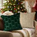 2 x Lanpn Christmas 18x18 Throw Pillow Covers Set of 2, Winter Star Chrismas Tree Throw Pillow Cases Soft Plush Faux Fur Wool 18 x 18 Winter Cushion Cover for Indoor Home Bedroom Couch Sofa Decor (Beige)