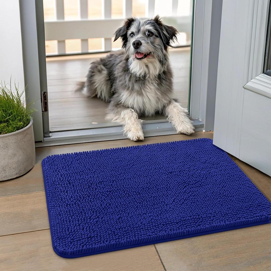 Smiry Dog Door Mat for Muddy Paws 24x16, Absorbs Moisture and Dirt Doormat, Non-Slip Washable Quick Dry Chenille Front Door Mat Indoor Entrance, Entryway Carpet for Inside Floor, Blue