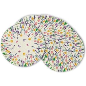 Artoid Mode Lavender Tulip Spring Round Placemats Set of 6, 14 Inch Seasonal Summer Holiday Round Table Mats for Dining Decoration