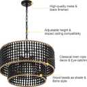 Dia 22 Inch Boho Wood Bead Chandelier Farmhouse, Bohemia Dining Room Light Fixture Over Table, Black Bead Pendant Chandelier for Bedroom Kitchen Hallway Entryway Nursery Living Room Foyer