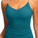Tankini Tops for Women - V Neck Tummy Control Bathing Suit Top Only No Bottom, S