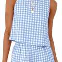 IDEALSANXUN Womens Two Piece Sets Summer Beach Spring Gingham Tank Tops and Plaid Shorts Pajama Sets (Blue, XL)