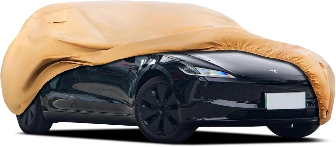 Heavy Duty Outdoor Car Cover Custom Fit for Tesla Model 3, Windproof All Weather Waterproof Sun Rain UV Dust Snow Protection Outdoor Car Covers (brown)
