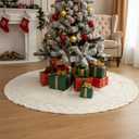 Drydiet 72 Inches Extra Large White Knit Christmas Tree Skirt Ivory Knitted Thick Rustic Christmas Tree Skirt Mat for Boho Xmas Decor Neutral Ornaments Xmas Party Decorations Holiday Winter Home