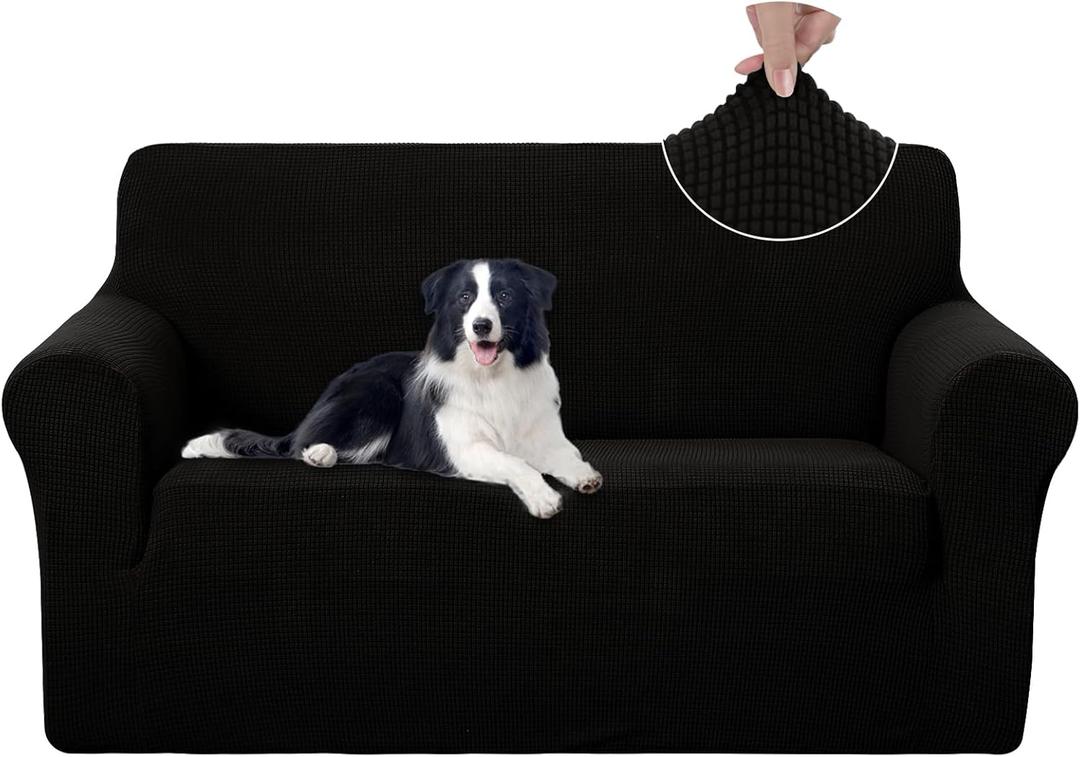 U-NICE HOME Loveseat Cover Stretch Couch Cover Sofa Cover Sofa Slipcover Furniture Protector for 2 Cushion Couch Sofa Pet Friendly (Oversized Loveseat, Black)