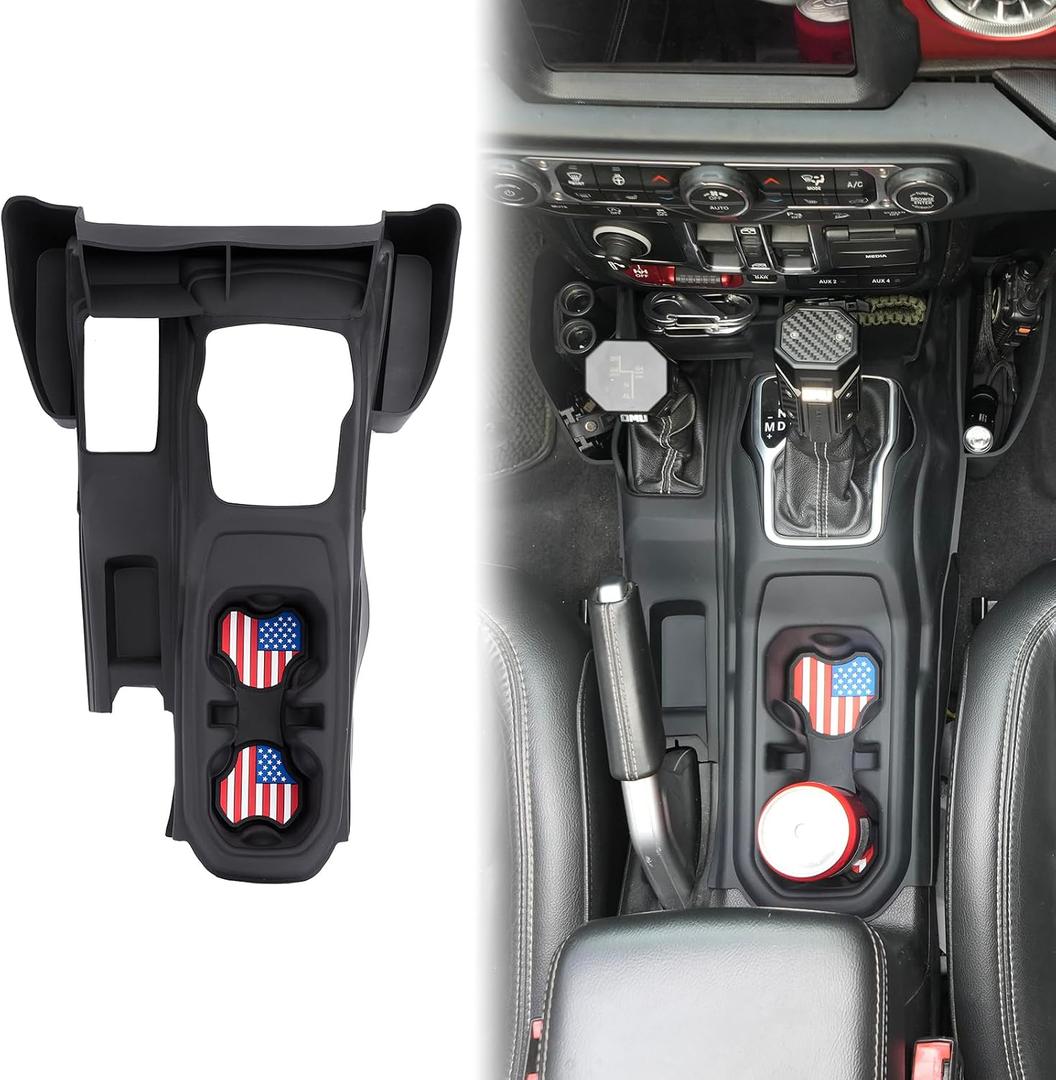 Center Console Organizer for Jeep Wrangler JL Gladiator JT 20182025 | Anti-Slip Cup Holder Insert Gear Shift Side Tray, Car Storage Accessories