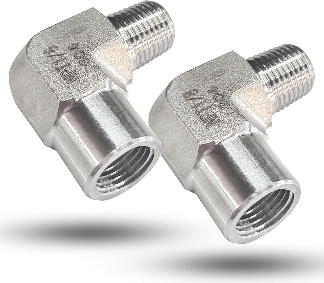 2pcs 90 Degree Street Elbow, 304 Stainless Steel Forged Barstock Street Elbow Adapter, Heavy Duty 5800PSI 1/8" NPT Female x Male Pipe Fitting Connector (1/8" MNPT x 1/8" FNPT)