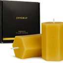Natural Beeswax Pillar Candles 2x3Inch,Hand Poured Pure Beeswax Candles- Hexagon,Unscented Candle for Home Deco, Birthday Gift(Pack of 2) (Yellow)