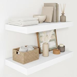 Vivelove White Floating Shelves Over Toilet, 24/36/48/55 Inch X 12 Deep Shelves for Room Wall Mounted, 2" Thick Floating Shelf for Living Room Bedroom Bathroom Kitchen Laundry Room, Set of 2
