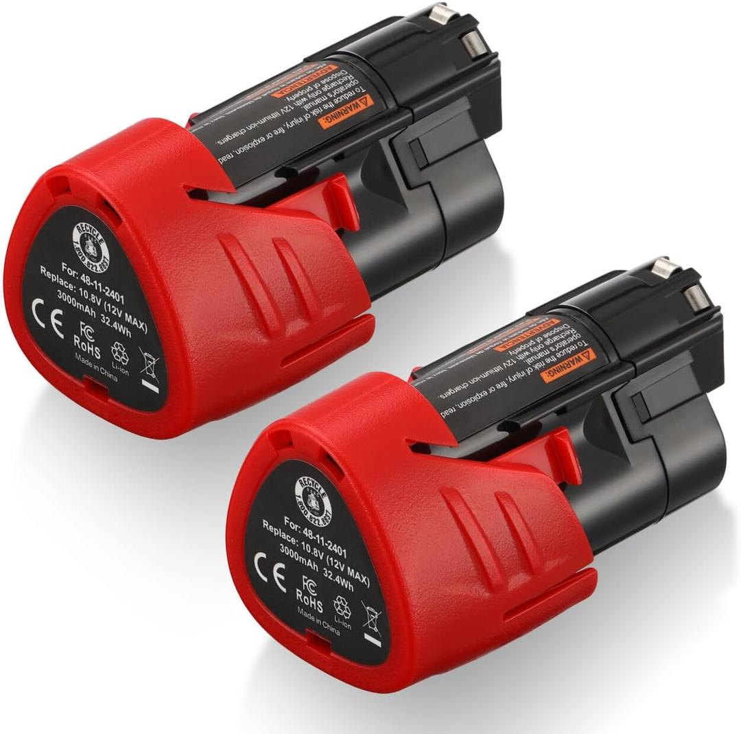 1 Packs 3.0Ah M12 Replacement for Milwaukee 12V Lithium-ion Battery, Compatible with 48-11-2411 48-11-2420 48-11-2401 48-11-2402 48-11-2401 12-Volt Milwaukee Cordless Tools