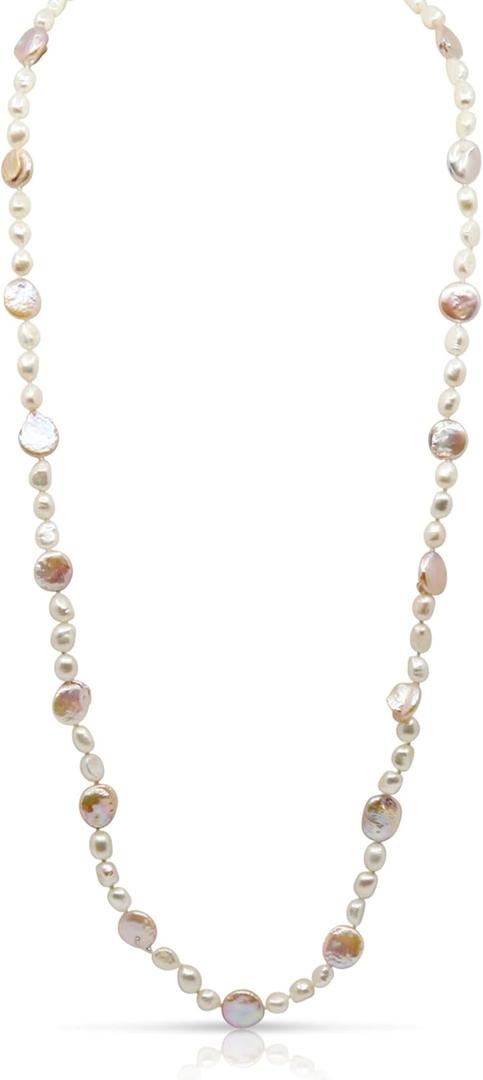 Genuine Freshwater Cultured Pearl Endless Necklace  Elegant 72", 60", 42" or 38" Strand in White, Black, Pink, or Lavender