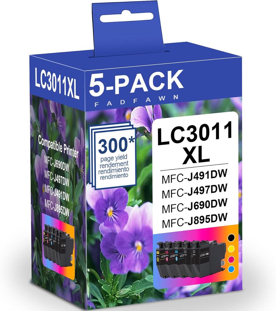 LC3011 XL Ink Cartridges High Yield 5-Pack (2 LC3011BK LC3011C LC3011M LC3011Y) - Replacement for Brother LC3011 Ink Cartridges BK/C/M/Y Work for MFC-J491DW MFC-J497DW MFC-J690DW MFC-J895DW Printer