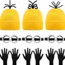 9PCS Costume Accessories Set Yellow Beanie Knit Hat Vintage Goggles Glasses Black Gloves for Cosplay, Halloween Costumes 2025