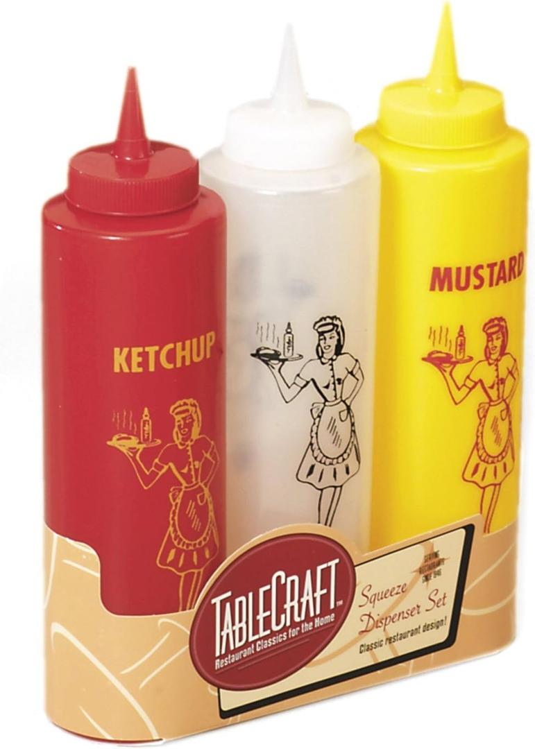 TableCraft 3-Piece Nostalgia Squeeze Bottle Set, 12-Ounce