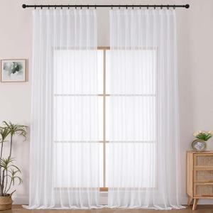OWENIE Pinch Pleated Curtains, White Sheer Curtains for Living Room Bedroom 108 Inches Extra Long, Airy Soft Solid Light Filtering Sheer Curtain Drapes, 2 Pcs, Each 60x108 Inch