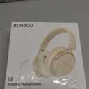 RORSOU B8 Bluetooth Headphones Over Ear, 6 EQ Music Modes and 50H Playtime Deep Bass Wireless Headphones with Mic, Lightweight Folding HiFi Stereo Headset for iPad/Travel/Tablet/PC/Home Beige White