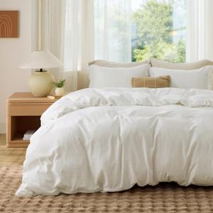 Bedsure Duvet Cover King Size - Soft Double Brushed Bedding Set for Kids & Adults, Zipper Closure, 3 Pieces, Includes 1 Duvet Cover (104"x90") & 2 Pillow Shams, NO Comforter, Cream White