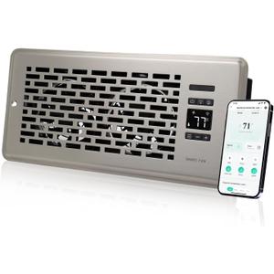 Register Booster Fan for 4" x 10" Register Holes, Quiet Vent Fan Booster with Intelligent Thermostat, Improves Heating Cooling, App Control, 10-Speeds, Manhattan Smart Register Vent, SN (Satin Nickel)