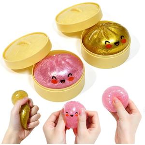 2 Pcs 2.2" Mini Glitter Dumpling Squishy, Dumpling Squishy Mystery Box, Colorful Dumplings Stress Balls Fidget Sensory Toys, Stress Relief Squeeze Fidget Toy for Kids Adults