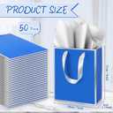 Yeaqee 50 Pack Metallic Gift Bags with Handles and Tissue Paper Gold Foil Thank You Gift Bag for Wedding Hotel Guest Fall Birthday Baby Shower Holiday Party Favors, 9x7x3.15'' (Royal Blue,Silver)