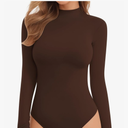 MANGOPOP Long Sleeve Double Lined Bodysuit for Women Mock Turtle Neck Body Suit Tops, M