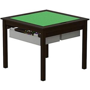 UTEX 2 in 1 Kids Construction Play Table with Storage Drawers and Built in Plate (Espresso with Grey Drwaer), 25.6D x 25.6W x 21H in
