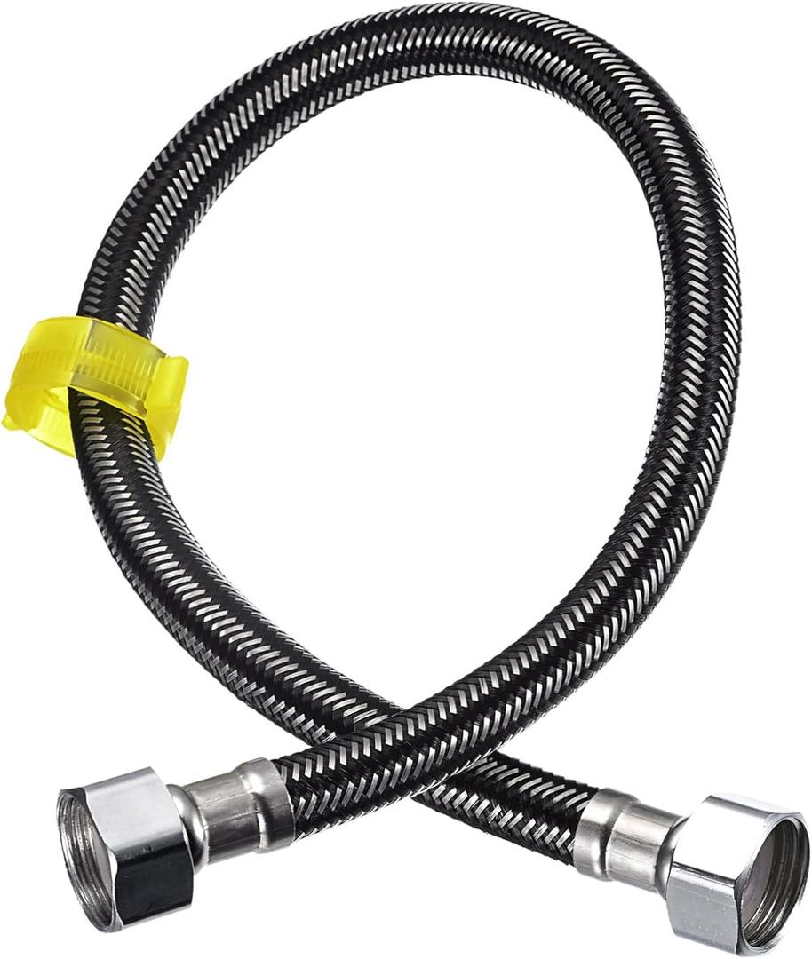uxcell Faucet Supply Line Connector, G1/2 Female x G1/2 Female 20 Inch Long Braided 304 Stainless Steel Water Supply Hose, Black