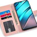 Asuwish Phone Case for Tracfone BLU View 4 B135DL with Tempered Glass Screen Protector and Cell Accessories Card Holder Slot Kickstand Flip Glitter Wallet Blue View 2 2023 View4 135DL Women Men Pink