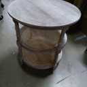 Creative Co-Op Mango Wood and Cane Round End Table with 2 Shelves, Brown