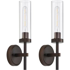 SANTOSTOCK Oil Rubbed Bronze Wall Sconces Set of Two, Bathroom Wall Sconces Vanity Lights with Clear Glass Shade, Modern Farmhouse Wall Mount Lights for Mirror Bedroom Living Room Stairwell Hallway (Hardwired 16 Inch)